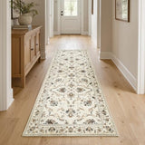 jinchan 3x8 Traditional Floral Rug, Washable Runner Rug, Beige Slate