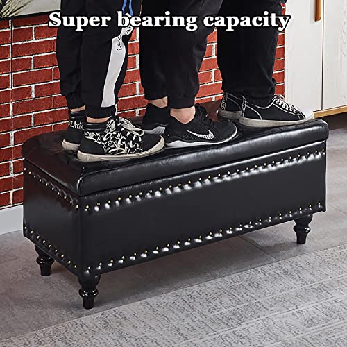 Modern Upholstered Storage Pouf with Buttons Lift-Top Design Faux Leather Pink & Black 35x17x18 Inches - Stylish Ottoman for Living Room Decor