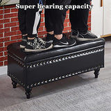 Modern Upholstered Storage Pouf with Buttons Lift-Top Design Faux Leather Pink & Black 35x17x18 Inches - Stylish Ottoman for Living Room Decor
