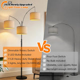 Dimmable 3 Lights Floor Lamp - 3000LM Super Bright Arc Floor Lamps for Living Room, Modern Tall Standing Lamp With Beige Shades, Mid Century Tree Floor Lamp for Bedroom Office, 3 LED Bulbs Included