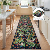 nesrt 2x10 Botanical Runners for Hallways Kitchen Rug Non Slip, Long Washable Boho Jungle Runner Rugs, Soft Floral Forest Birds Carpet Runner for Hall, Laundry, Bedroom, Bathroom (Dark Green)
