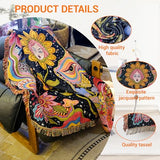 Hippie Flower Boho Throw Blanket for Couch Bed Chair Lounge Hippie Room Decor Reversible Cotton Woven Whimsical Throw Blanket Witchy Room Decor Throws Bed Spread Outdoor Camping Blanket 51x59 Inches
