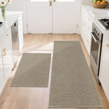 BEQHAUSE Kitchen Rugs and Mats 2PCS Non-Slip, 20"x32"+20"x48", Light Beige