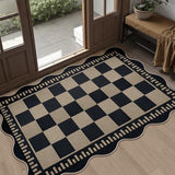 Checkered Easy Jute Front Door Mat, 2.6x4 Washable Entryway Rug Non Slip Small Kitchen Rug, Farmhouse Low Pile Floor Scalloped Rugs for Doorway Porch Bathroom