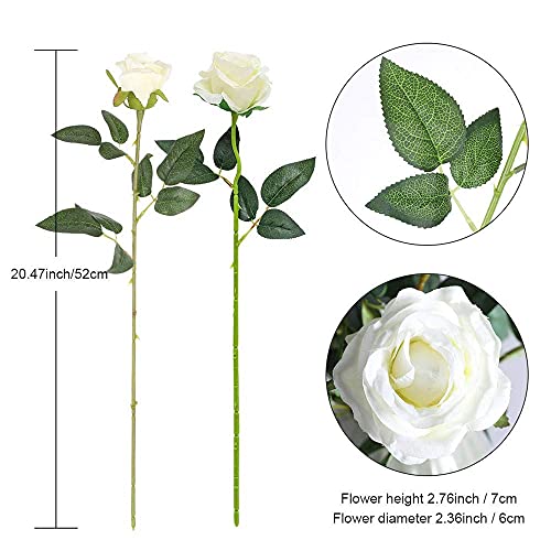 Hawesome 12PCS Artificial Silk Flowers Realistic Roses Bouquet Long Stem for Home Wedding Decoration Party (White, 6 Flowers 6 Buds)