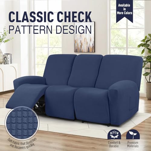TAOCOCO Recliner Loveseat Cover with Middle Console & Recliner Sofa Covers for 3 Seat, Navy Blue