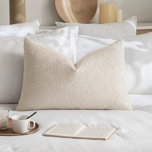 MIULEE Textured Boucle Lumbar Pillow Cover for Bed 16x24 Beige
