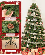 Decoway 6FT Artificial Christmas Tree: Unlit Green Xmas Pine with Pinecones and Metal Stand for Indoor - Holiday Decoration for Porch Living Room Easy Assembly