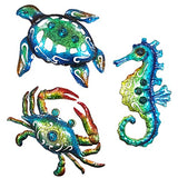 BVLFOOK Metal Sea Turtle Seahorse Crab Beach Themed Bathroom Wall Art Decor, Ocean Valentine Wall Decorations for Home Bathroom,10 Inch, Set of 3