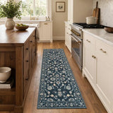 jinchan 2x6 Traditional Floral Runner Rug, Washable Rug, Midnight Blue