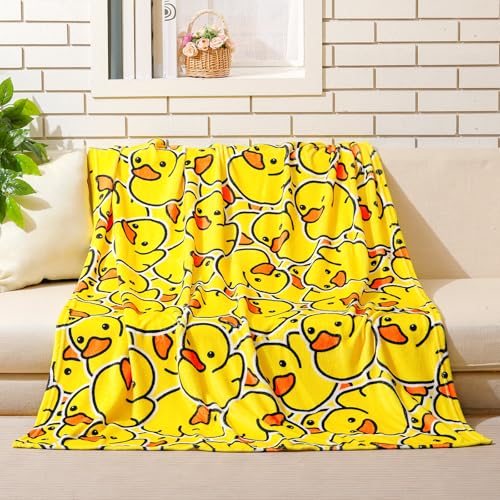 SmoothNovelty Cute Rubber Duck Throw Blanket Cartoon Ducky Gift Decorative Soft Fleece Ducky All Season Blankets Cozy Flannel Carpet for Bed Chair Car Sofa Couch Bedroom(Yellow,50" X 60")