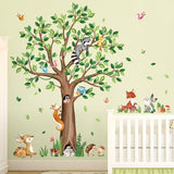 decalmile Woodland Animals Large Tree Wall Stickers Bear Fox Deer Wall Decals Baby Nursery Kids Bedroom Toddler Room Wall Decor (H:135cm/53Inches)