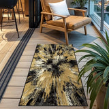 2x4 Runner Rug Washable Entryway: Non Slip Abstract Carpet Black Gold