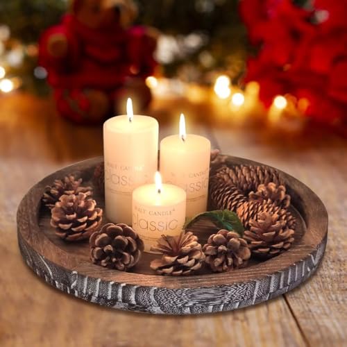 Round Decorative Wooden Serving Trays for Ottoman Coffee Table Tray Decor
