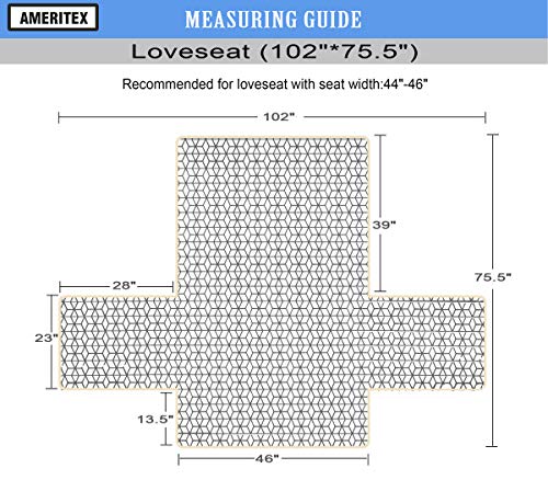 Ameritex Loveseat Cover Water-Resistant Quilted Furniture Protector with Back Nonslip Paws Slipcover for Dogs, Kids, Pets Loveseat Slipcover Stay in Place for Leather (Dark Grey, 46'')