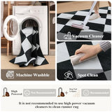 Checkered Print Runners for Hallways 2.5x8, Ultra Thin Black Kitchen Runners Non Skid Washable 8 ft, Modern Diamond Stain Resistant Low Pile Carpet for Bathroom Entryway Bedroom Laundry