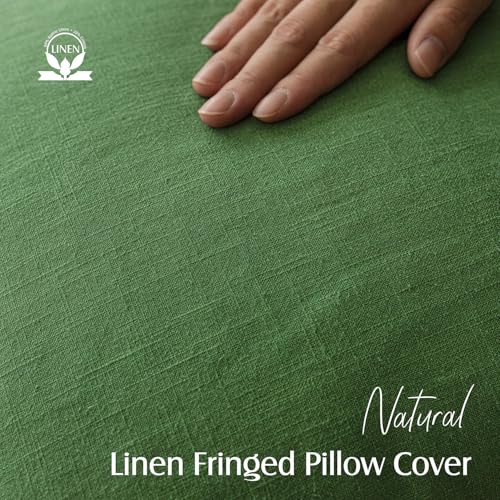 Foindtower Decorative Linen Fringe Throw Pillow Covers 22×22 Forest Green