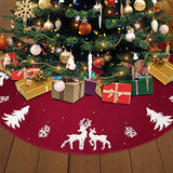 LOMOHOO Tree Skirt 36 inches Knitted Christmas Tree Skirts Red 3D Elk Knit Thick Rustic Tree Skirts Xmas Holiday Ornaments Indoor Outdoor Christmas Decoration