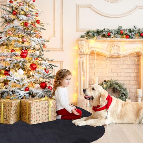 Christmas Tree Skirt 56 inch, Black Plush Christmas Tree Skirt, for Family Christmas Decoration, Christmas Party Decoration(Black，Large)
