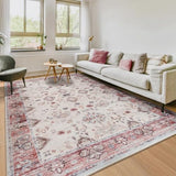 6x9 Area Rugs for Living Room, Washable Rug Vintage Floral, Red