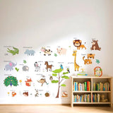 LOMILY Animal Learning Wall Stickers, Educational Cute Animal Wall Decals for Nursery Playroom Daycare, Wall Decor for Toddler Baby Boys Girls