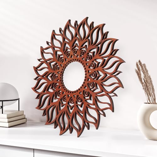 ADDMES 11.8 Inch Sun Wall Art Decor, Wooden Sun Wall Hanging Sculpture, Hollowed-out Mandala Hanging Sign for Indoor Outdoor Home Garden