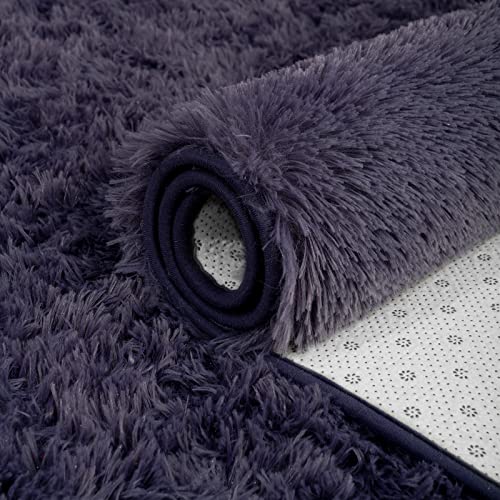 ISEAU Oval Fluffy Rug Carpets, Modern Plush Shaggy Area Rug for Kids Bedroom Extra Comfy Cute Nursery Mat Bedside Mats for Boys Girls Room Home Decor, 2.6 x 5.3ft, Grey Purple