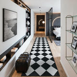 Checkered Print Washable Rug Runners for Hallways Non Slip 2.5x10, Ultra Thin Black Kitchen Runner Stain Resistant Hallway Runner Rug 10 ft, Checkerboard Carpet for Bathroom Entryway Decor