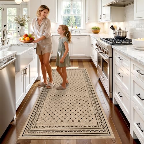 Washable 3x6 Runner Rug Kitchen: Non Slip Faux Jute Lattice Diamond Pattern