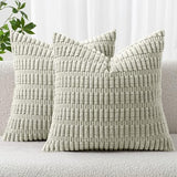 MIULEE Euro Sham Corduroy Decorative Throw Pillow Covers 24x24 Light Green