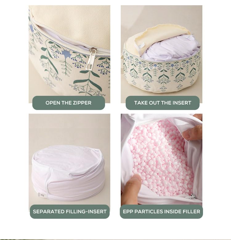 Unstuffed Round Pouf Cover, 18in Boho Ottoman, Floral Decor