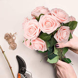 Mocoosy 50Pcs Artificial Roses Flowers, Blush Pink Roses Artificial Flowers Foam Fake Roses with Stem for Wedding Bridal Bouquets Party Centerpieces Artificial Flowers Crafts DIY Home Decoration