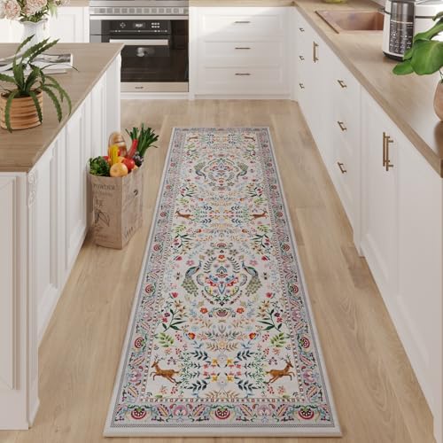 Rugcomf Runner Rug 2'7"x8' Floral Washable Non Slip, Colorful