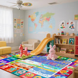 5x7 Kids Rug for Classroom & Playroom - ABC Alphabet Educational Area Rug with Animals Numbers & Colors - Non-Slip Carpet Playmat for Nursery Preschool Elementary