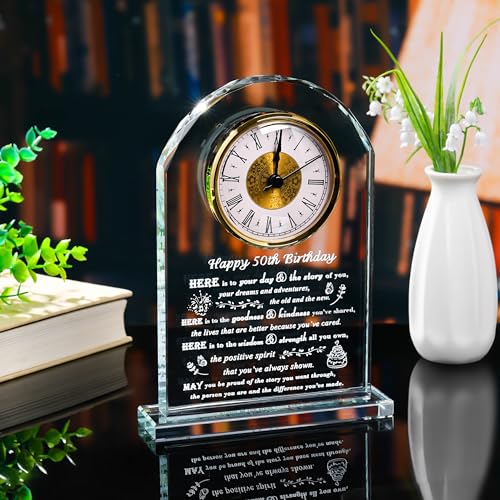Movdyka 50th Birthday Gifts for Women Men - Crystal Clock Gifts Personalized 1976 50 Year Old Birthday Present for Her Him - Happy 50th Birthday Gifts Ideas for Mom Dad Unique