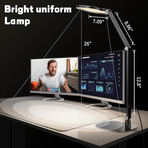 LED Desk Lamp for Home Office, Professional Eye-Caring Diffused Desk Light, 3 Color 10 Brightness Computer Light, Dimmable Office Lamp with Memory & Timer Func, Metal Swing Arm Table Lamp