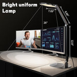 LED Desk Lamp for Home Office, Professional Eye-Caring Diffused Desk Light, 3 Color 10 Brightness Computer Light, Dimmable Office Lamp with Memory & Timer Func, Metal Swing Arm Table Lamp
