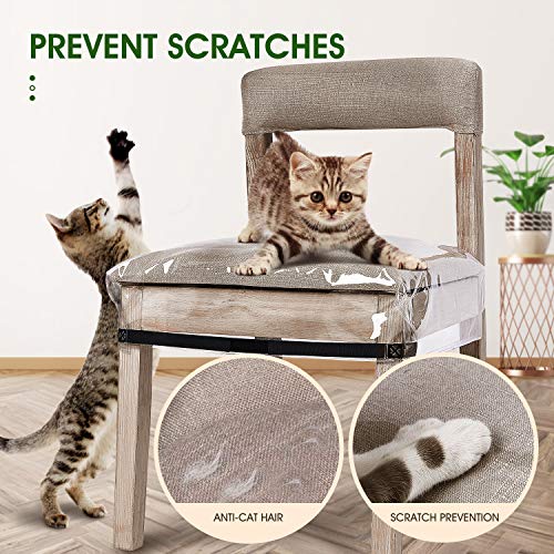 4 Pack Clear Plastic Dining Chair Covers, Reusable Thickened Soft PVC Seats Protectors, Double-Sided Adjustable Waterproof Chairs Slipcover