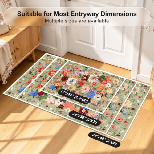 Bath Mat 17x24 Non Slip, Washable Low Pile Area Rug, Green