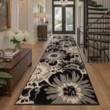 Findosom Hallway Runner Rug 3x10, Non Slip High-Low Textured Floral Washable Runner Rug with Rubber Backing, Boho Carpet Runner for Kitchen, Entryway, Bedroom, Laundry, Black & Beige