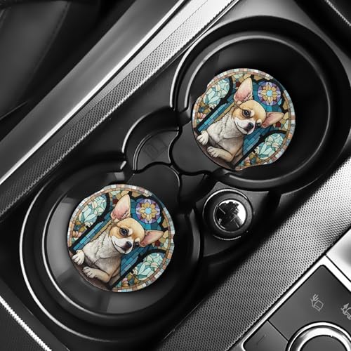 2pcs Adorable Chihuahua Dog Patterned Art Decorative Cup Coasters | Non-Slip and Heat-Insulated, for Beverage Cups, Suitable for Both Men and Women