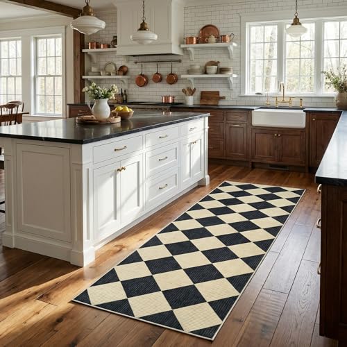 GarveeHome Checkered Rug Runners 2x6 Non Slip Kitchen Runner for Hallway