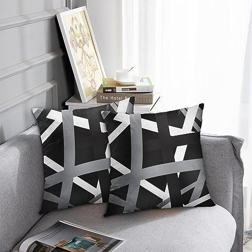 Emvency Set of 2 Throw Pillow Cover Gray Black Stripes Design Retro Decorative Pillow Case Striped Home Decor Square 18x18 Inch Cushion Pillowcase