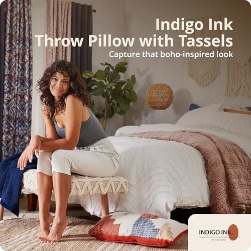 Indigo Ink Round Red Decorative Throw Pillow with Tassels - 20" x 20" | Cotton Throw Cushion for Couch, Chair, Bed | Cute Home Decor | Soft Plush Filling | Tufted Medallion Collection, Ginger Spice