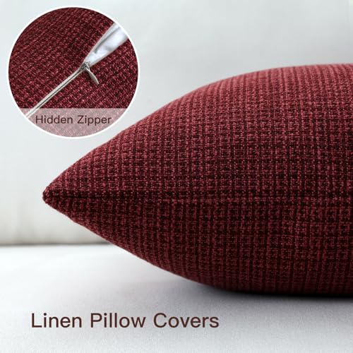Artscope Outdoor Waterproof Throw Pillow Covers 16x24 Inch Decorative Linen Outdoor Pillows Cushion Case for Patio Couch Sofa - Wine Red
