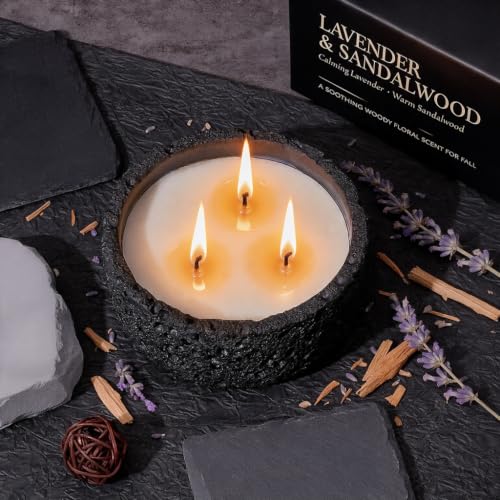 Viyffo 20oz Large Decorative Candle – Lavender & Sandalwood, 3 Wick Scented Candles for Women & Men, Matte Black Ceramic Jar Perfect Calming Home Fragrance, Elegant Halloween Décor & Premium Gift