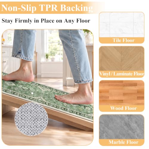 HEBE Boho Kitchen Rugs Set of 3, Non Slip Washable Kitchen Mats for Floor