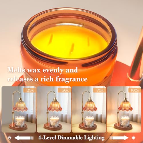 Banbanda Candle Warmer Lamp with Timer Dimmable: Birthday Gifts for Women, Safe Flameless Scent Lamp – Height Adjustable Candle Lamp, Walnut Solid Wood Base, with 2 Bulbs