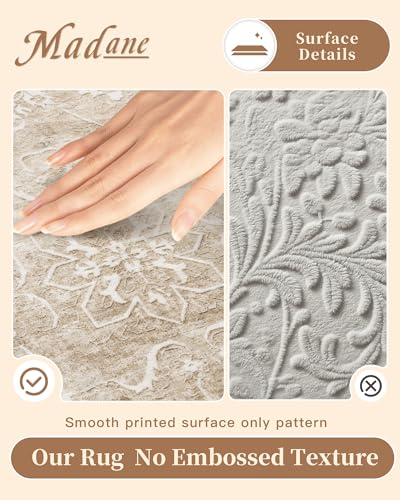 Madane Washable Runner Rug 2x6, Kitchen Hallway Runner Rug with Non-Slip Rubber Backing, Vintage Soft Low Pile Carpet Runner for Entryway Laundry Bathroom Bedroom Living Room (2 x 6, Beige/Brown)