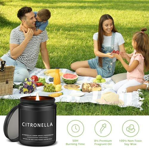 Citronella Candles Outdoor, Scented Candles Soy Jar Candle for Outdoor Patio Indoor Home Scented - Citronella/Lemon Eucalyptus/Lemongrass/Sage & Citrus, Gifts for Father Dad & Men (7oz - 4 Pack)